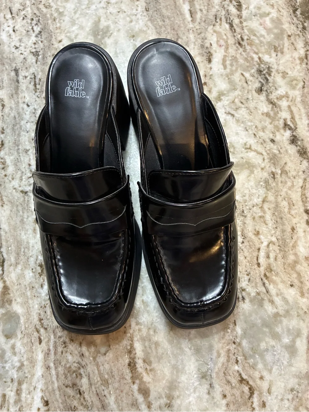 wild fable Black patent leather Platform Block Heel Mule Clog Size 7